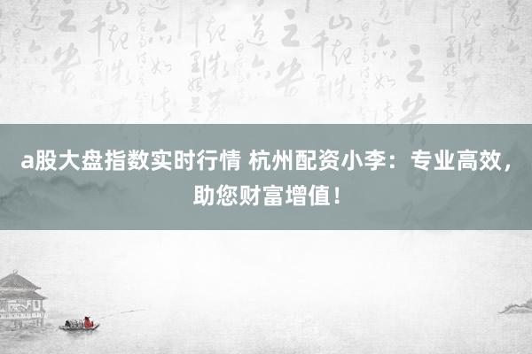 a股大盘指数实时行情 杭州配资小李：专业高效，助您财富增值！