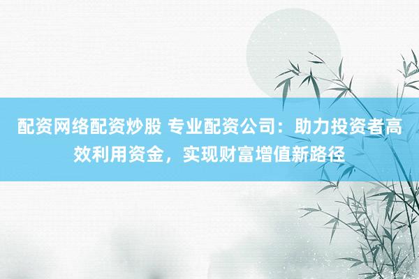 配资网络配资炒股 专业配资公司:助力投资者高效利用资金,实现财富增值新路径